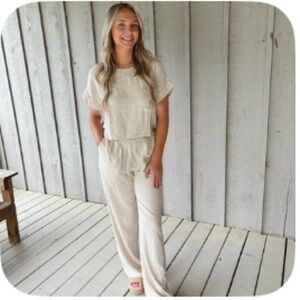 Women’s Oatmeal Linen Matching 2-Piece Set